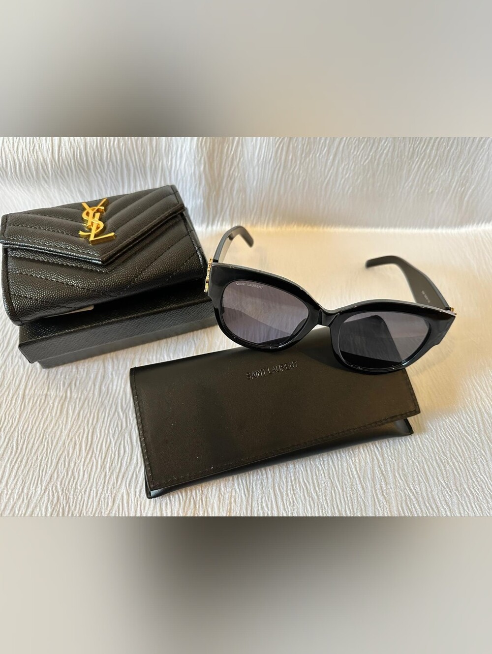Saint Laurent Black Glasses and wallet Set.
